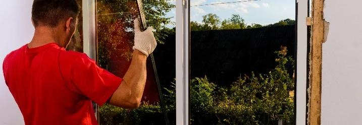 Person setzt Fenster ein